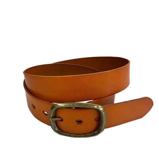 NOWRA - Women's Tan Genuine Leather Belt with Brushed Gold Buckle