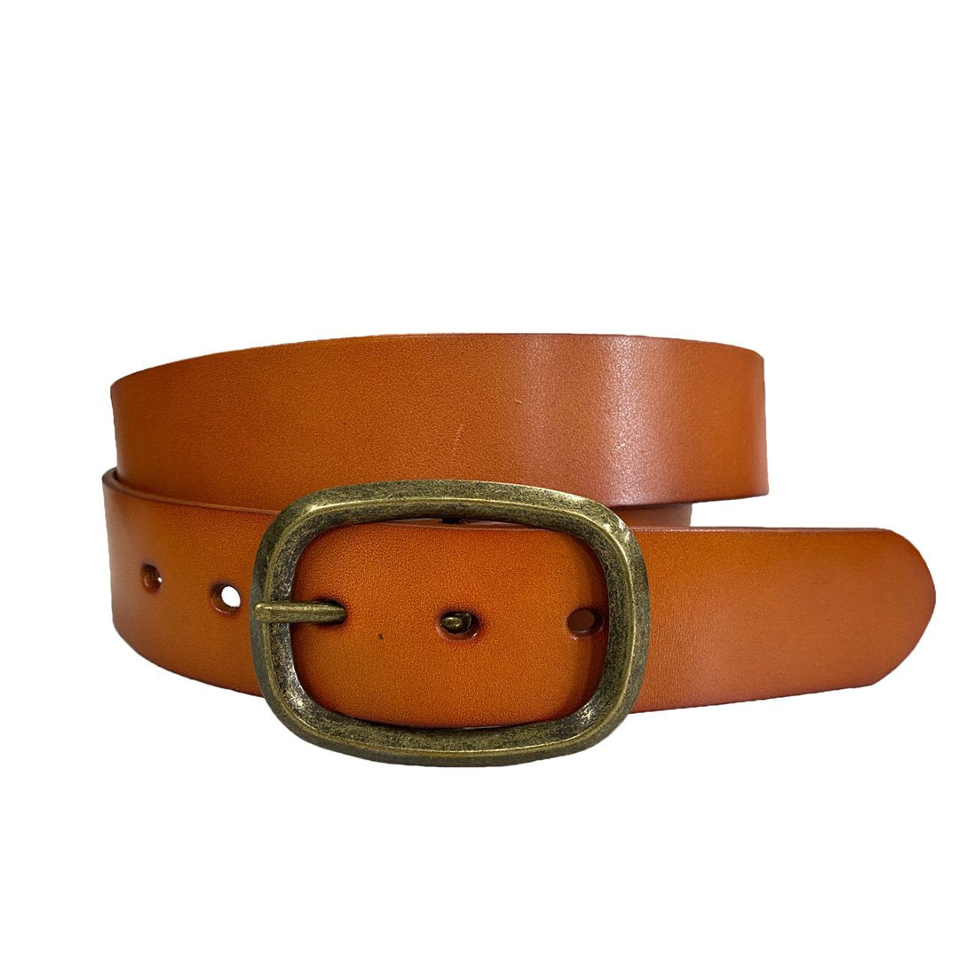 NOWRA - Women's Tan Genuine Leather Belt with Brushed Gold Buckle