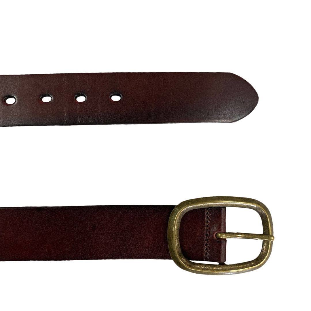 NOWRA - Women's Brown Genuine Leather Belt with Brushed Gold Buckle