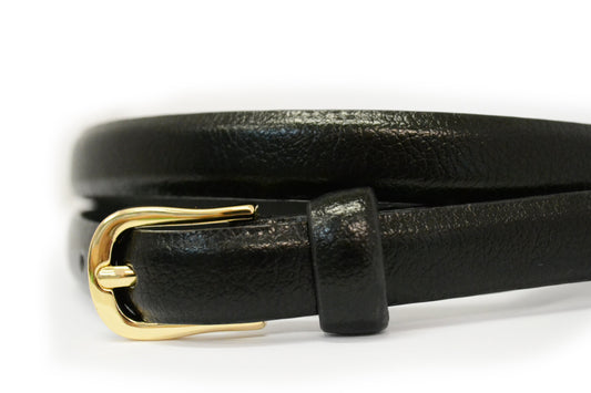PIPER - Womens Black Genuine Leather Skinny Belt - BeltNBags