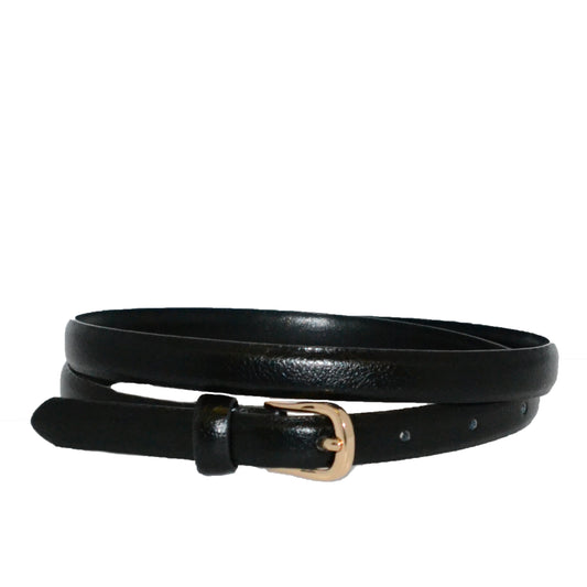 PIPER - Womens Black Genuine Leather Skinny Belt - BeltNBags