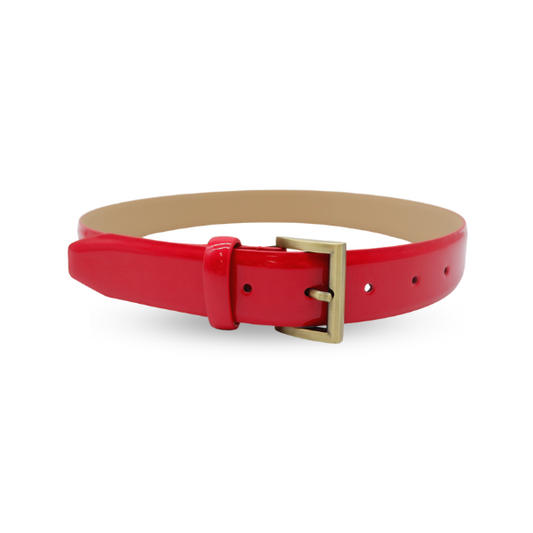 AURORA - Womens Red Leather Shiny Patent Belt with Gold Buckle
