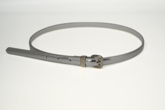 CARRIE -  Womens Grey Patent Skinny Leather Belt with Silver Buckle
