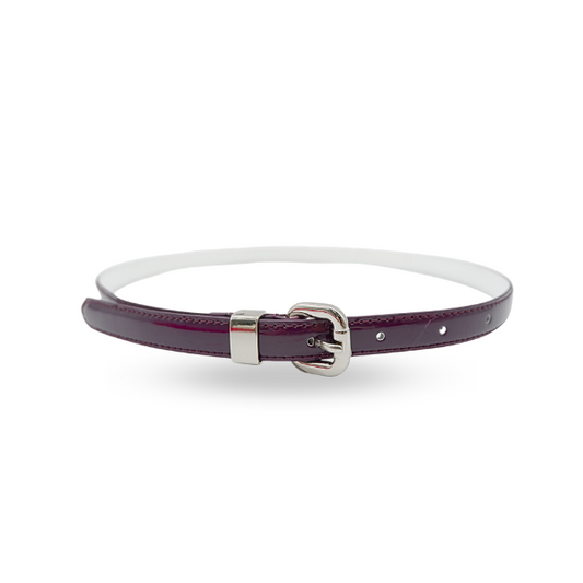 CARRIE -  Womens Purple Patent Skinny Leather Belt with Silver Buckle