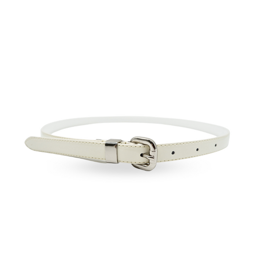 CARRIE -  Womens Off-White Patent Skinny Leather Belt with Silver Buckle