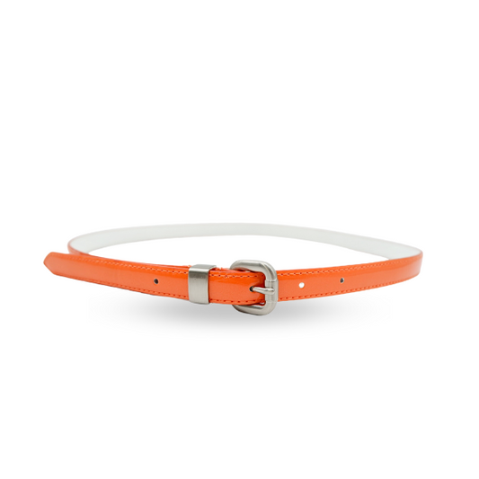 CARRIE - Orange Patent Skinny Leather Belt