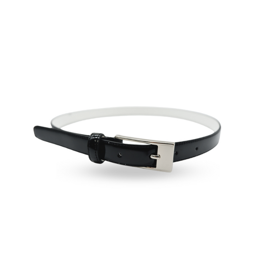 LACEY - Womens Black Leather Slim Patent Belt