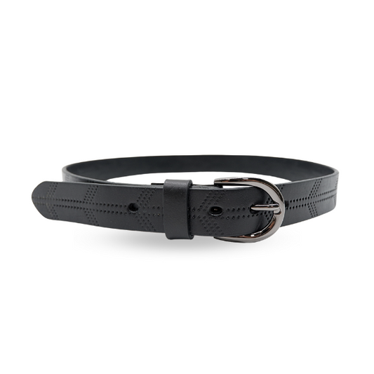 LOLA - Womens Black Embossed Pattern Leather Belt with Silver Buckle
