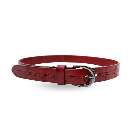 LOLA - Womens Burgundy Leather Belt with Silver Buckle