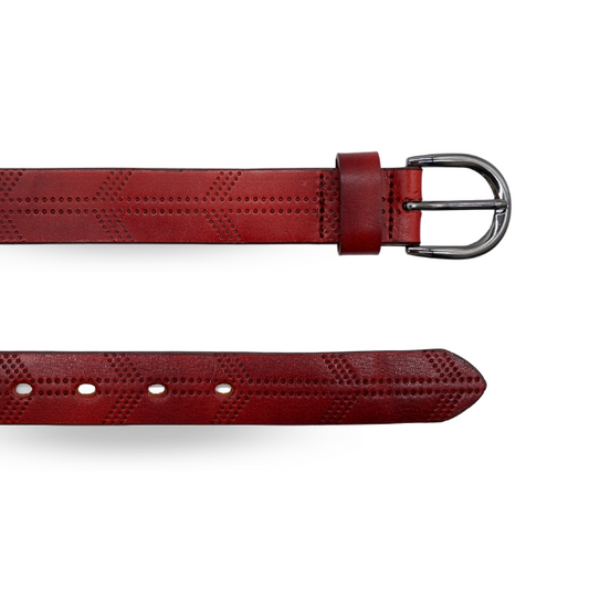LOLA - Womens Burgundy Leather Belt with Silver Buckle