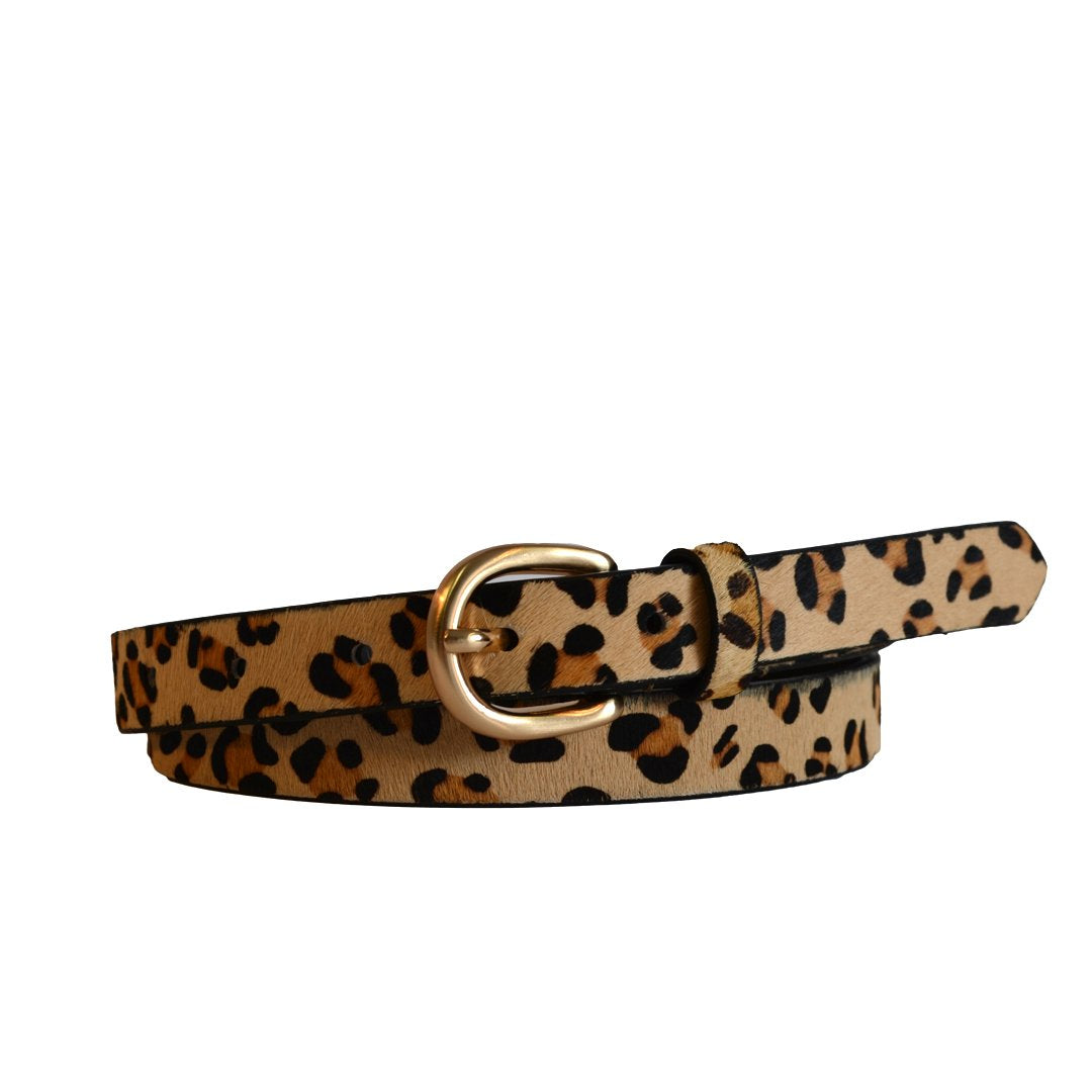 MANLY - Ladies Leopard Print Genuine Leather Belt with Gold Buckle ...
