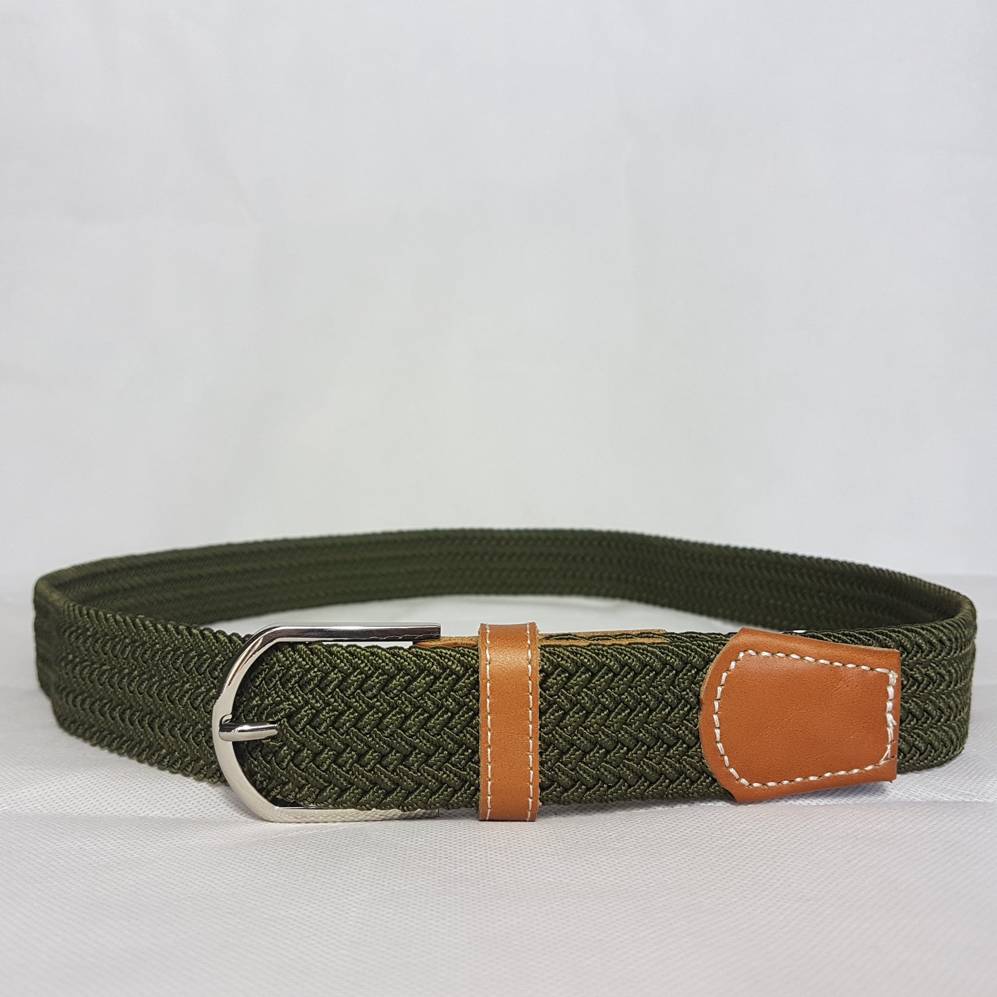 OSCAR - Mens Olive Woven Cotton Elastic Belt - BeltNBags