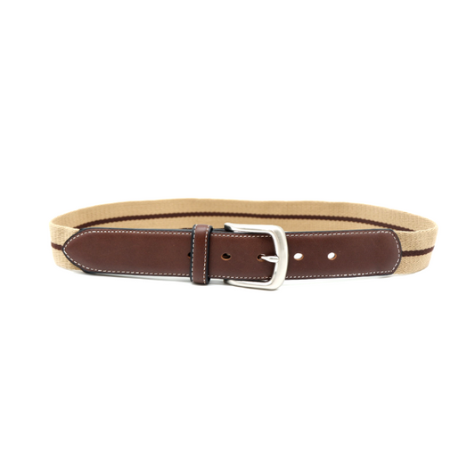 DUKE - Cotton Canvas Men's Brown Single Stripe Leather Belt