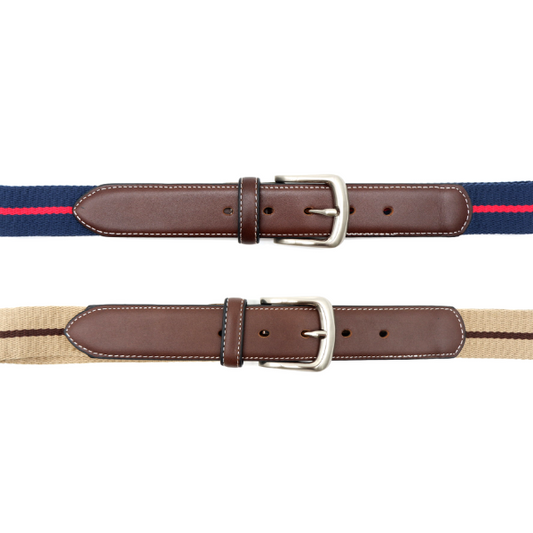 DUKE - Cotton Canvas Men's Brown Single Stripe Leather Belt