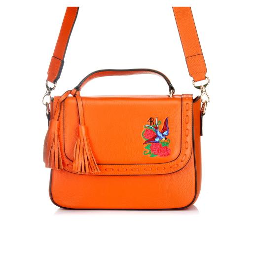 Yamba - Ladies Embroidered Orange Leather Structured Crossbody Bag - BeltNBags