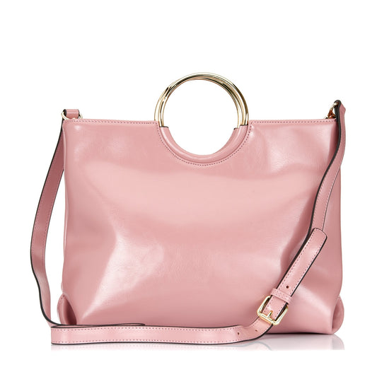 Millfield - Womens Pink Leather Ring Handle Tote Shoulder Crossbody Bag - BeltNBags