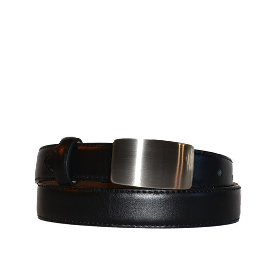 MATEO- Black Genuine Leather Boys Belt with Shield Buckle