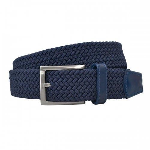 ALEC - Mens Woven Blue Navy Elastic Stretch Belt with Silver Buckle  - Belt N Bags