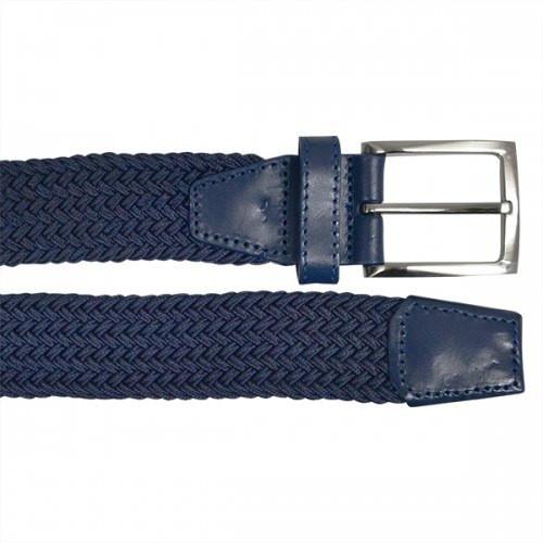 ALEC - Mens Woven Blue Navy Elastic Stretch Belt with Silver Buckle  - Belt N Bags