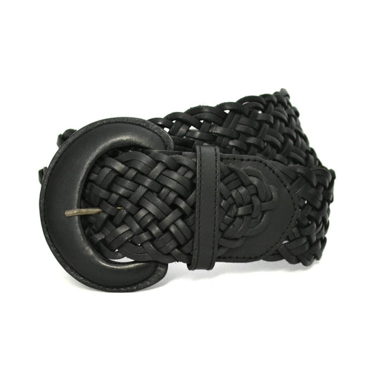 BELINDA - Womens Black Genuine Leather Plaited Belt  - Belt N Bags