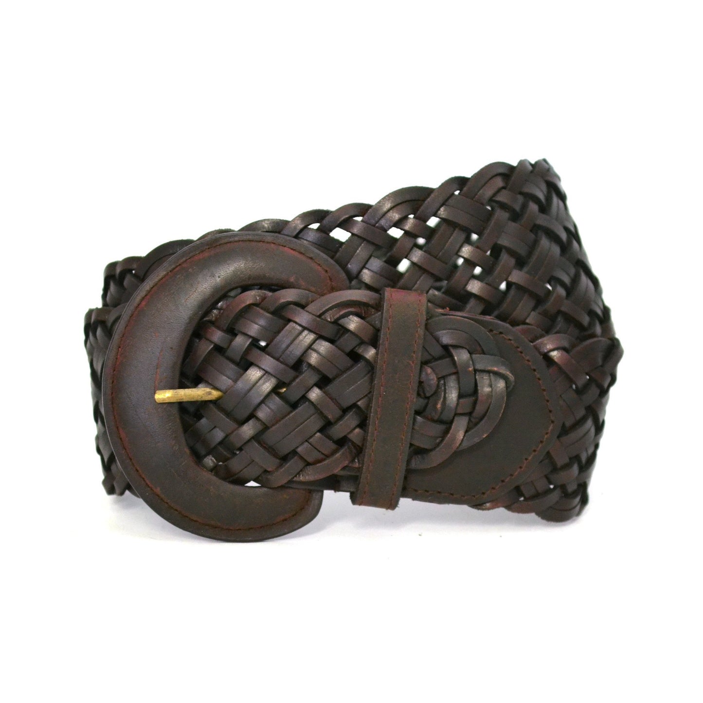 BELINDA - Womens Chocolate Leather Plaited Belt  - Belt N Bags