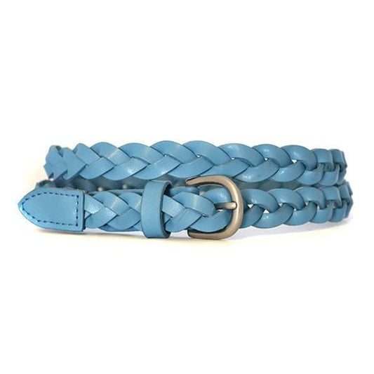 CAROL - Womens Light Blue Genuine Leather Skinny Plaited Belt  - Belt N Bags