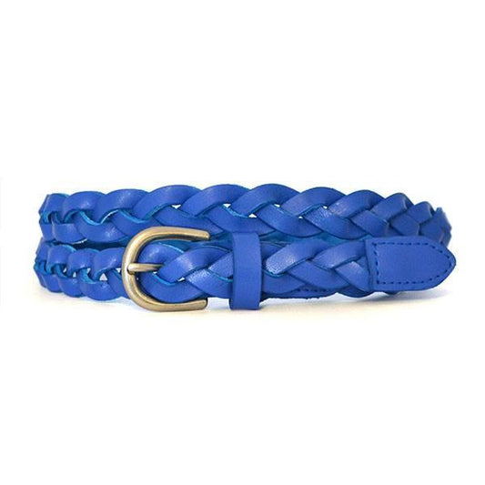 CAROL - Womens Cobalt Blue Genuine Leather Skinny Plaited Belt  - Belt N Bags