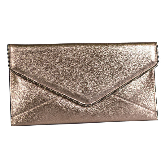 CASTLECRAG - Genuine Pebbled Leather Clutch Rose Gold with Zipper Detailing  - Belt N Bags