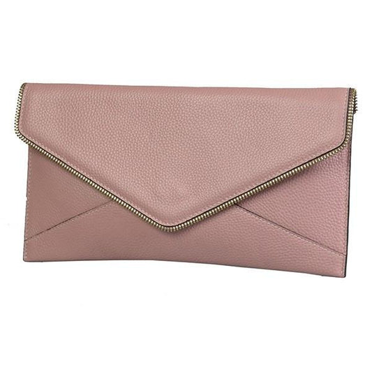 CASTLECRAG - Light Pink Genuine Leather Clutch with Zipper Detailing  - Belt N Bags