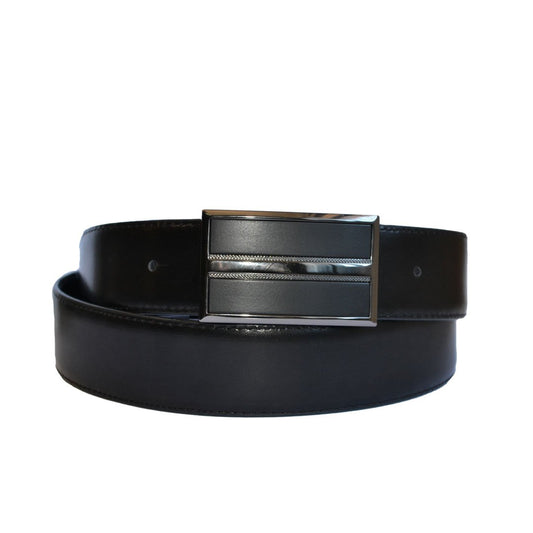 WILLIAM- Men's Black Patent Genuine Leather Belt with Shield Buckle
