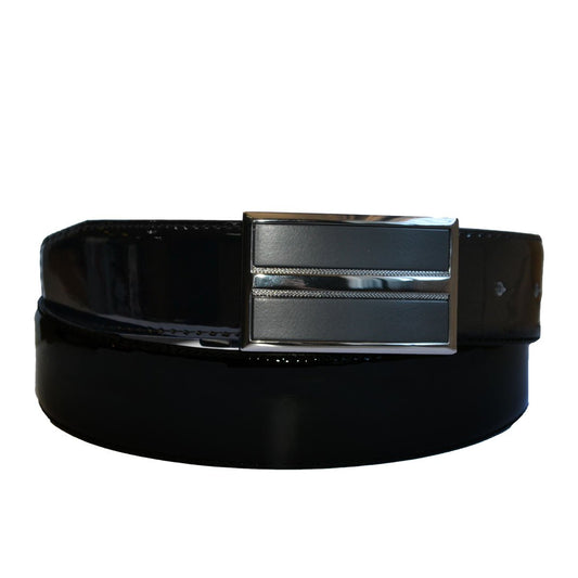 WILLIAM- Men's Black Patent Genuine Leather Belt with Shield Buckle