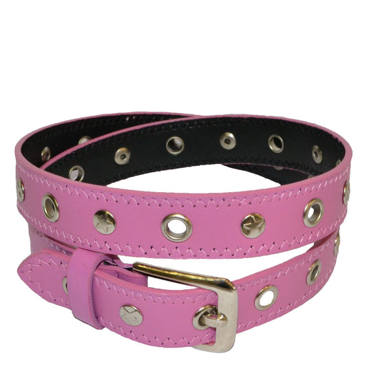 Girls Pink Eyelet Skinny PVC Belt  - Belt N Bags
