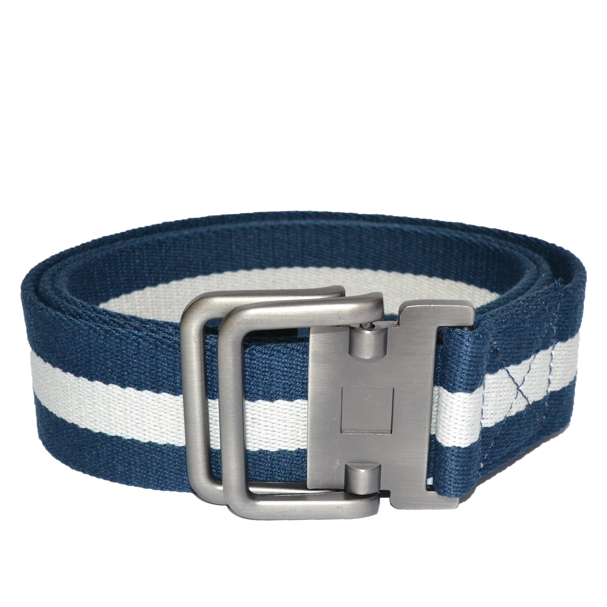ZEUS - Mens Navy and White Cotton Canvas Webbing Belt with Slide Through Buckle - BeltNBags