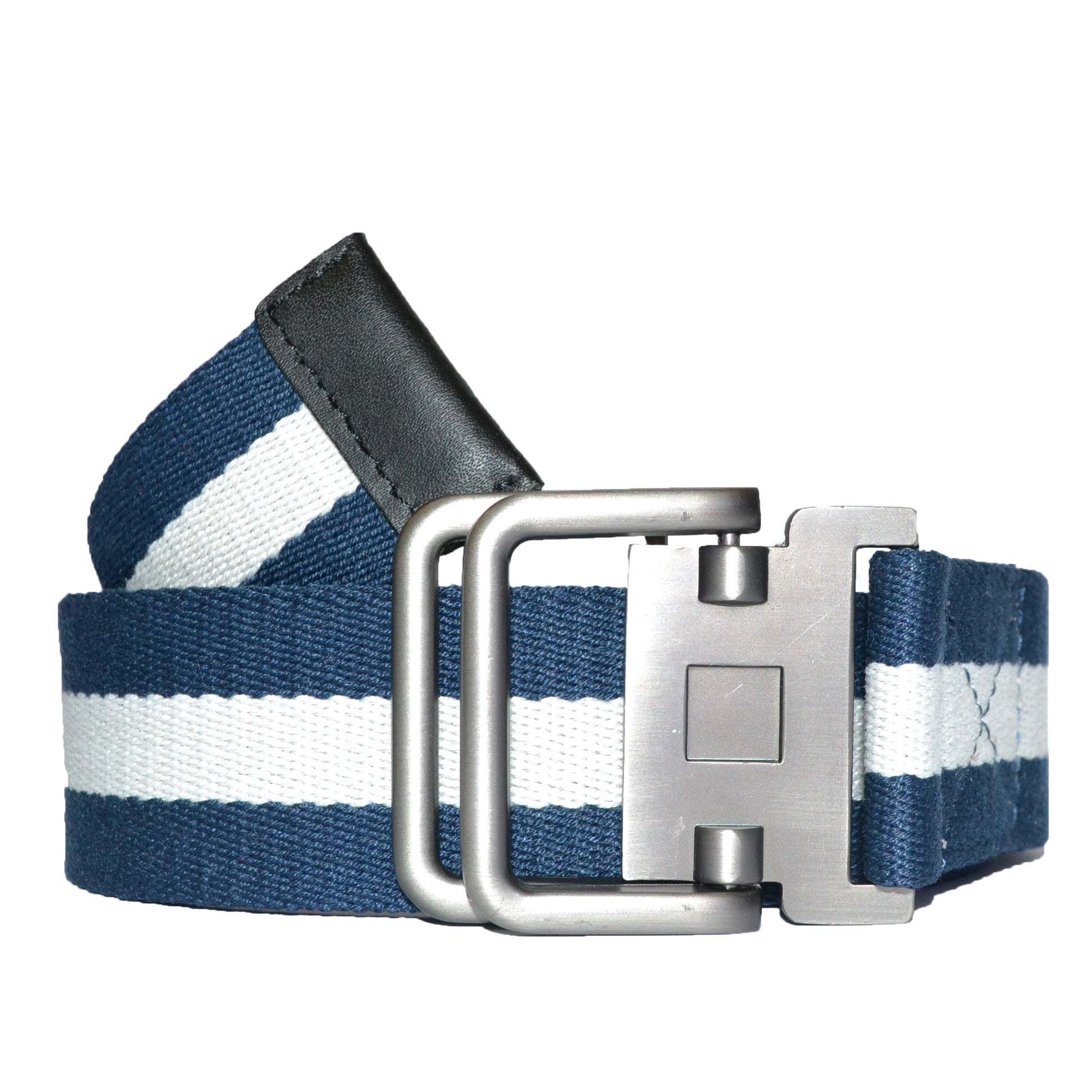 Men Navy White Cotton Canvas Webbing Belt with Slide Through Buckle