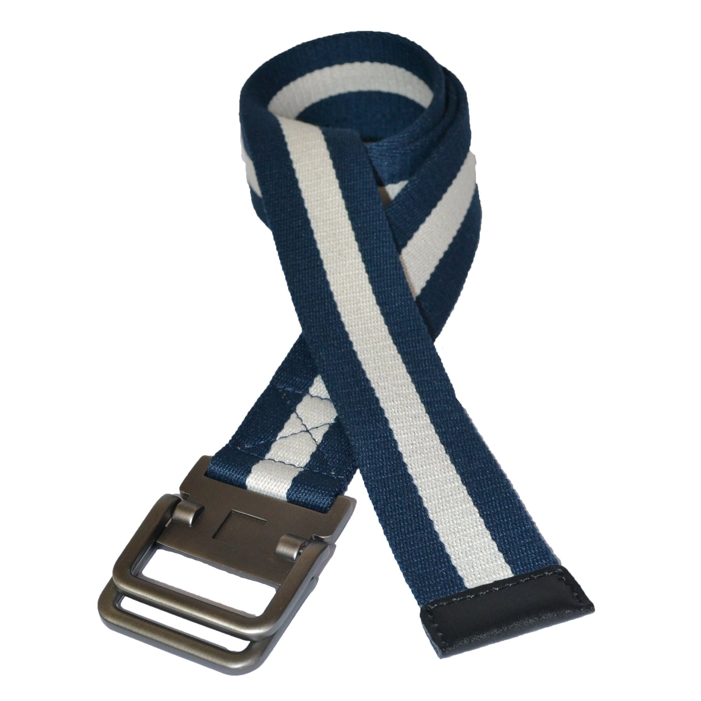 ZEUS - Mens Navy and White Cotton Canvas Webbing Belt with Slide Through Buckle - BeltNBags