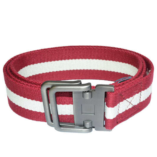ZEUS - Mens Red and White Cotton Canvas Webbing Belt with Slide Through Buckle - BeltNBags