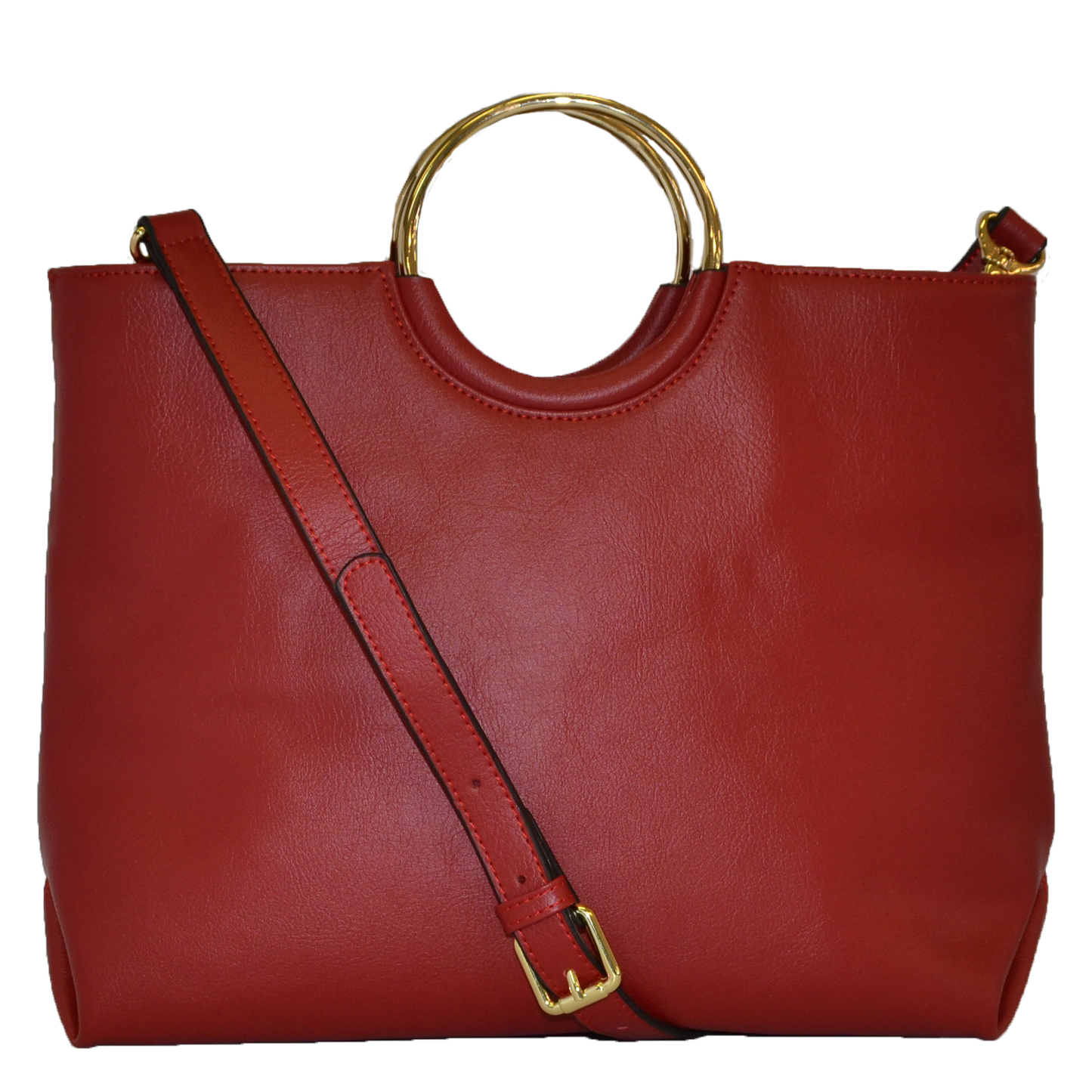 Millfield - Womens rED Leather Ring Handle Tote Shoulder Crossbody Bag - BeltNBags