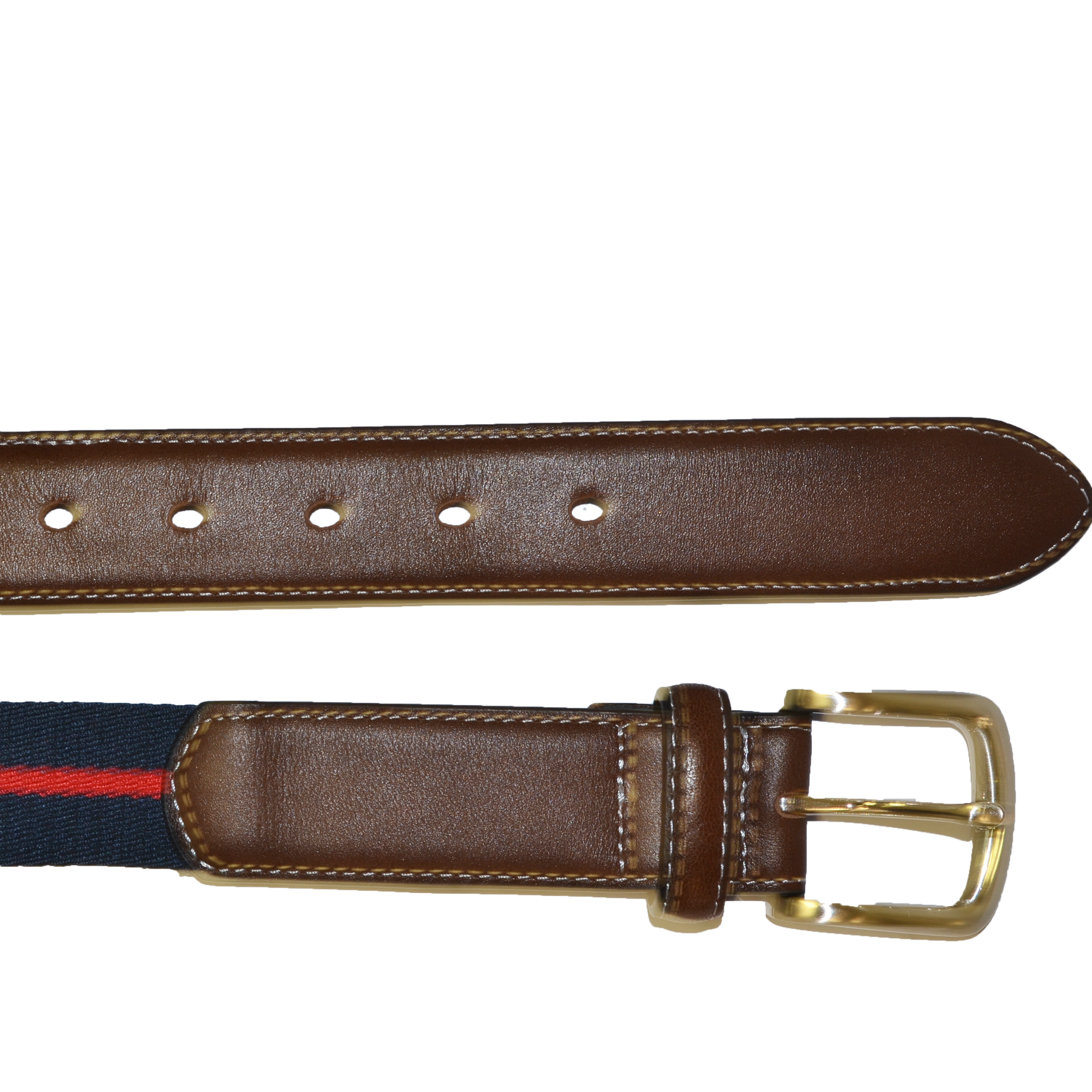 DUKE - Canvas Men's Navy Red Stripe Leather Belt  - Belt N Bags