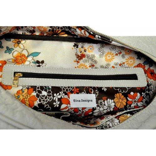 FARLEY -  Womens White Lamb Embroidered Stitching Unique Handbag  - Belt N Bags