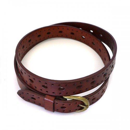 ENID - Womens Garnet Leather Belt with Gold Antique Buckle  - Belt N Bags