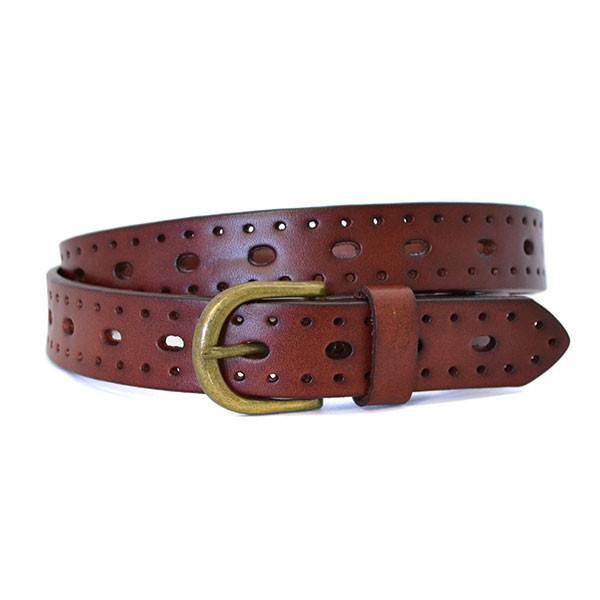 ENID - Womens Garnet Leather Belt with Gold Antique Buckle  - Belt N Bags