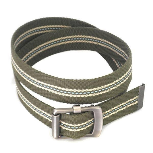 FREDRIK - Mens Khaki & Cream Canvas Webbing Belt  - Belt N Bags
