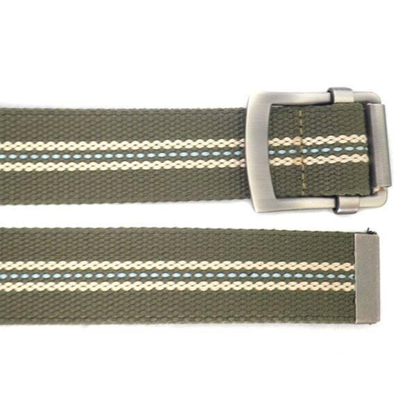 FREDRIK - Mens Khaki & Cream Canvas Webbing Belt  - Belt N Bags
