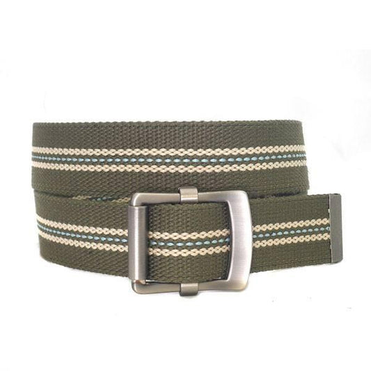 FREDRIK - Mens Khaki & Cream Canvas Webbing Belt  - Belt N Bags