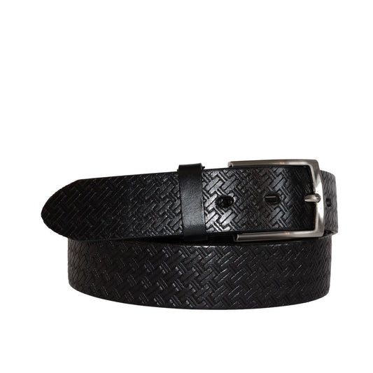 FABIAN - Mens Black Leather Textured Belt  - Belt N Bags