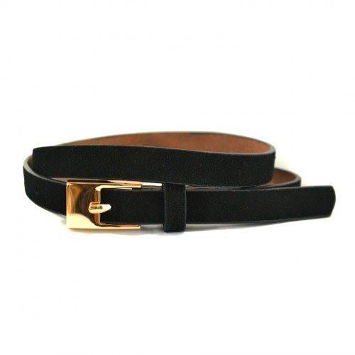 FAITH - Womens Soft Suede Black Genuine Leather Belt with Gold Buckle  - Belt N Bags