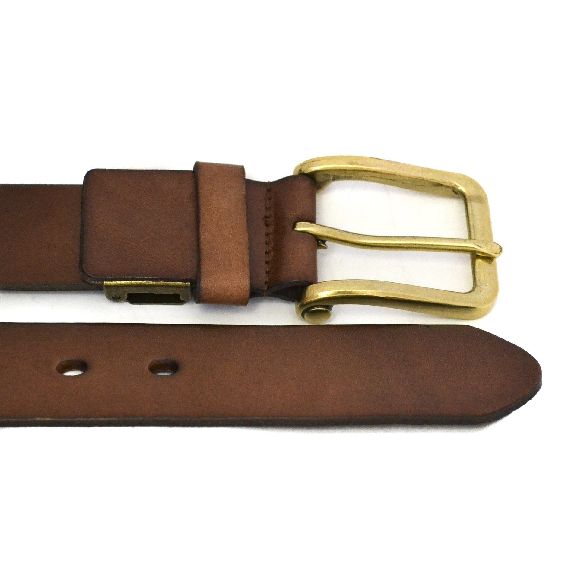 FLORIDA - Mens Tan Genuine Leather Belt with Antique Gold Buckle  - Belt N Bags