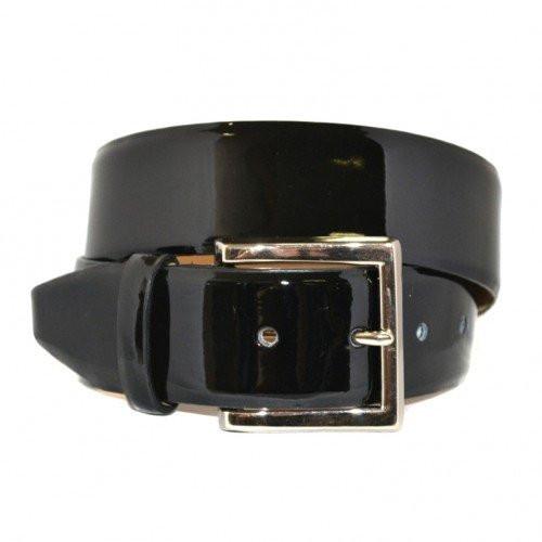 GRACE - Womens Black Patent Finish Leather Belt with Silver Buckle  - Belt N Bags