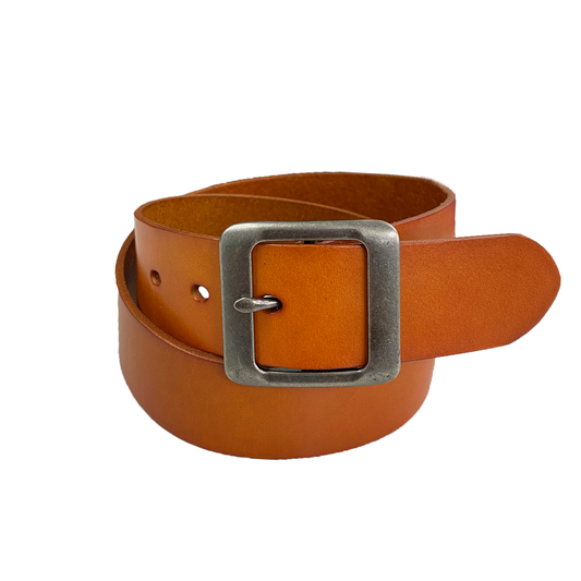 ROSEDALE - Women's Tan Genuine Leather Belt with Square Silver Buckle