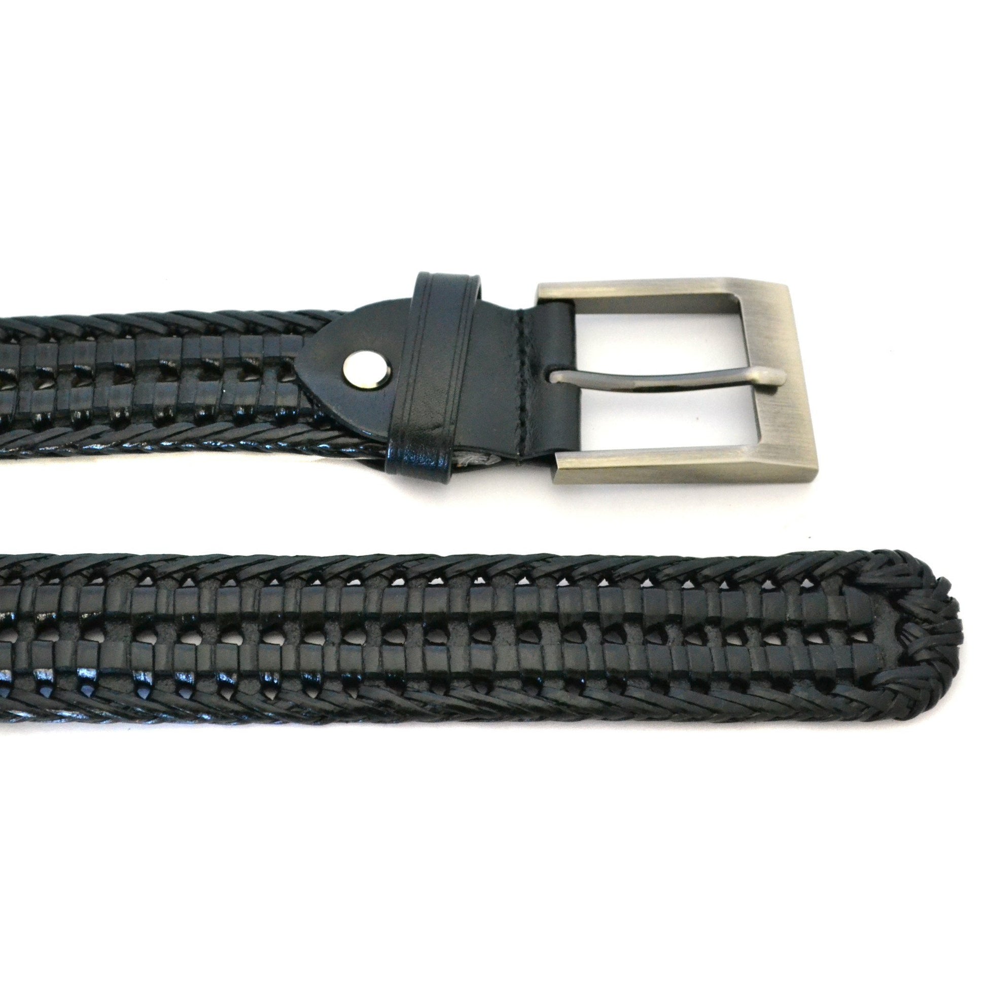 JAX - Mens Black Genuine Leather Plaited Belt - Belt N Bags